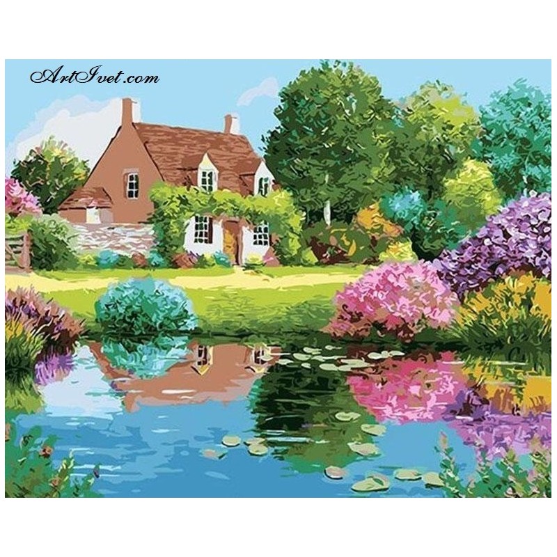 Картина по номера -Къщата с розовите храсти