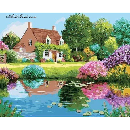 
     Картина по номера -Къщата с розовите храсти