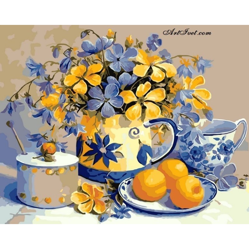 Картина по номера -Цветя и плодове  върху маса