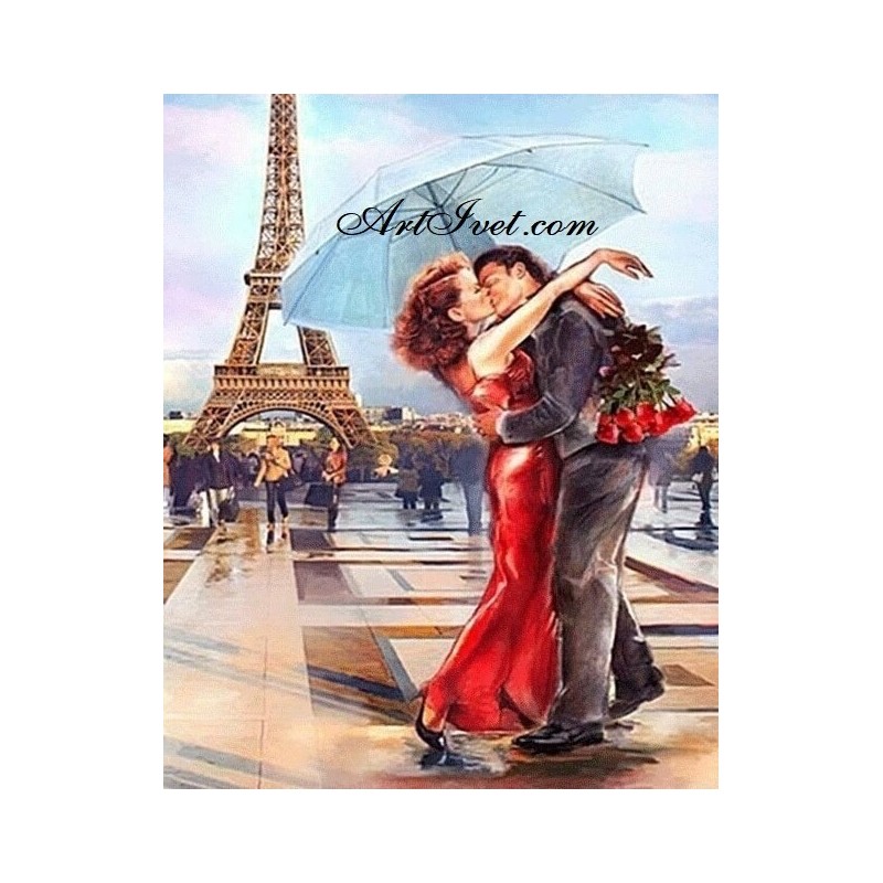 Картина за рисуване по номера - Любов в Париж