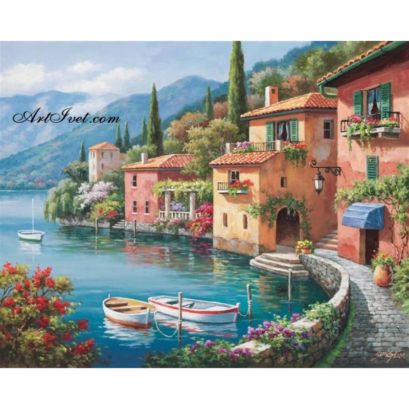 Картина за рисуване по номера - Италианско селце до езерото