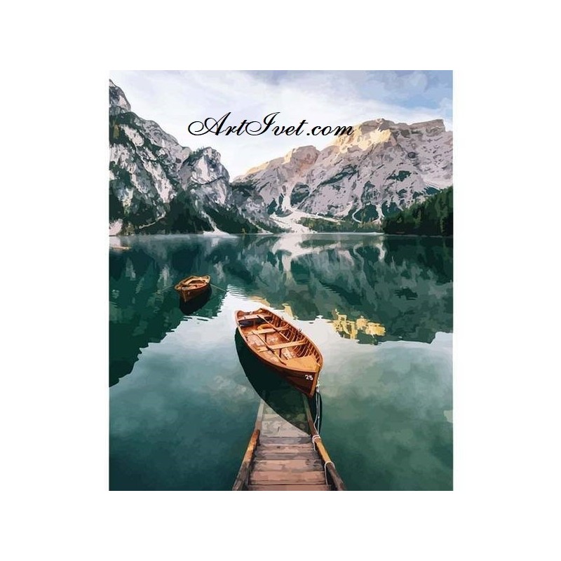 Картина по номера - Лодки в алпийското езеро