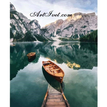 
     Картина по номера - Лодки в алпийското езеро