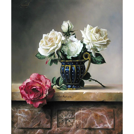 
     Картина по номера - Белите рози за дамата с голямо сърце