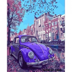 Картина по номера - Ретро лилава кола