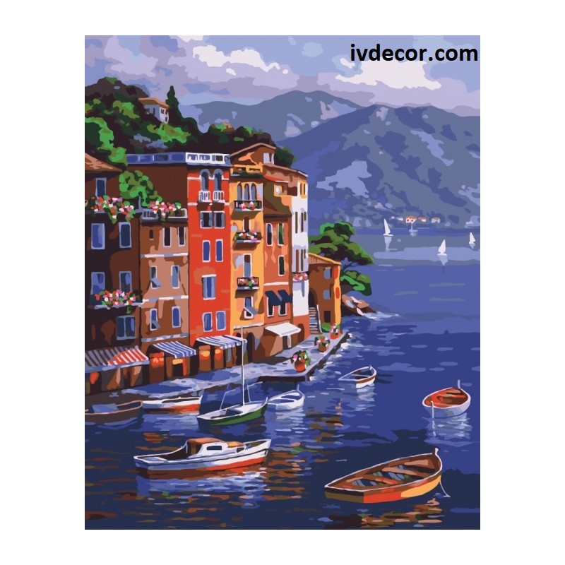 Картина по номера - Лодки в планинското езеро