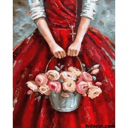 Картина по номера - Момиче с уханни рози