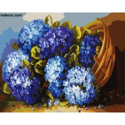 Картина по номера - Кошница пълна със синя Хортензия