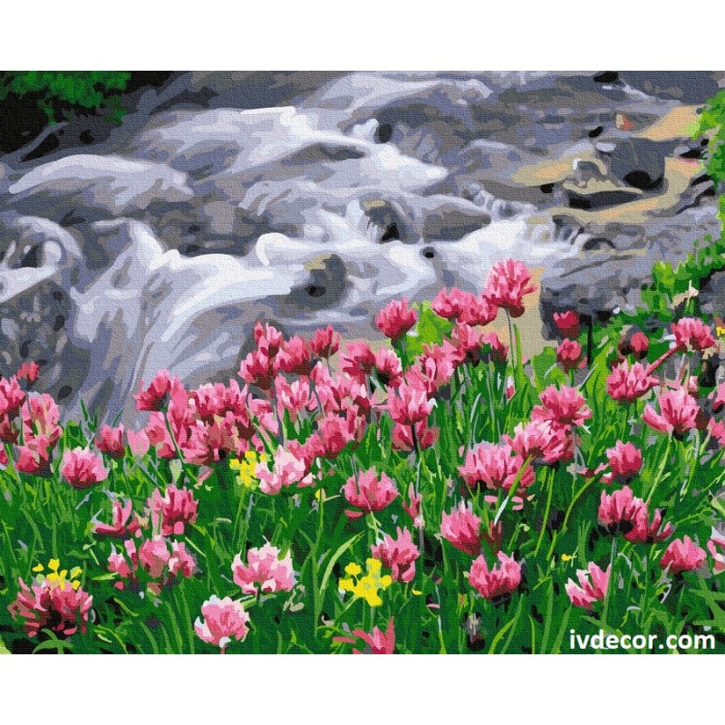 Картина по номера - Нежни цветя на брега на реката