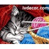 Рисуване по номера - Заспало коте до преждите на баба