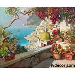 Рисуване по номера - Цветен балкон в Италия