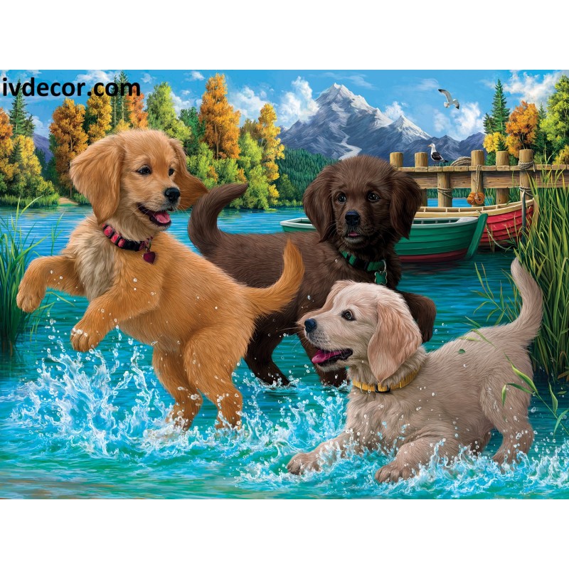Рисуване по номера - Кучешки забавления във водата