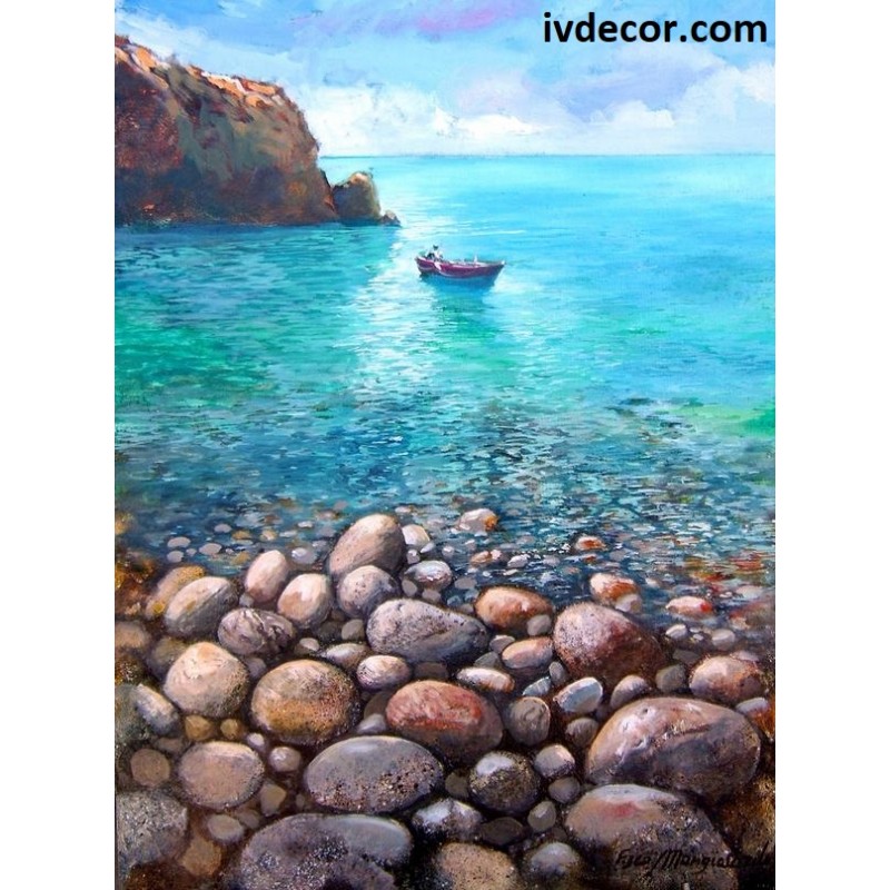 Рисуване по номера - Разходка с лодка до красивия, каменист бряг