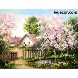 Рисуване по номера - Пролетта и къщата на село