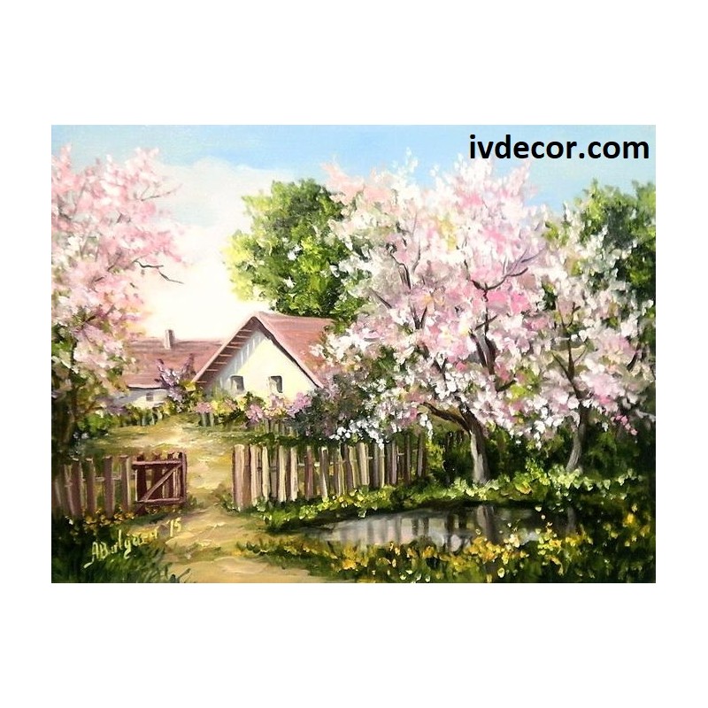 Рисуване по номера - Пролетта и къщата на село