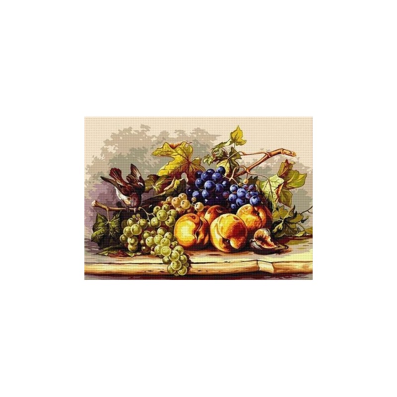 Гоблен със схема Натюрморт с врабче и плодове