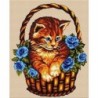 Гоблен  КОТЕ  В  КОШНИЦА  С  ЦВЕТЯ