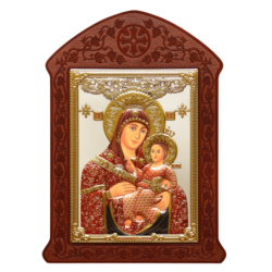 Сребърна Икона - Богородица с младенец с MDF дърворезба