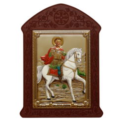 Сребърна Икона - Свети Мина с MDF дърворезба