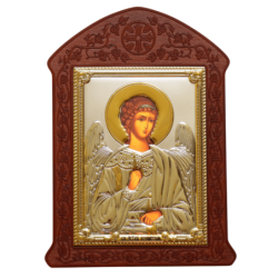 Сребърна Икона - Свети Ангел Хранител с MDF дърворезба