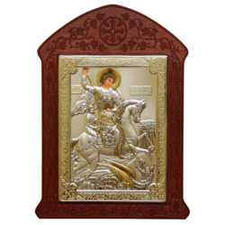Сребърна Икона - Свети Георги с MDF дърворезба