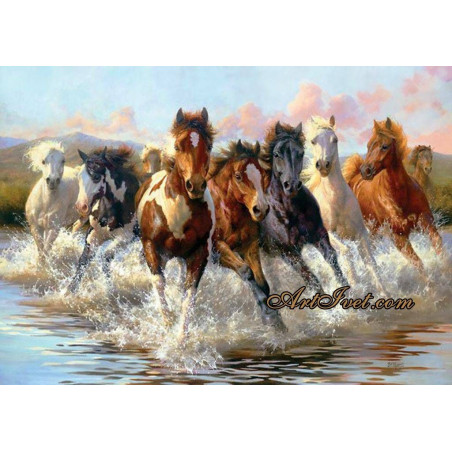 
     Рисуване по Номера (пълен комплект) - Красиви коне в реката