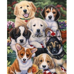 Рисуване по Номера (пълен комплект) - 7 сладурести кученца