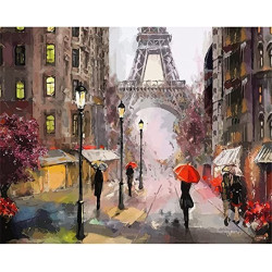 Рисуване по Номера (пълен комплект) -Дъждът и светлините на магазинчетата близо до Айфеловата кула