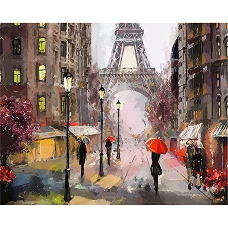
     Рисуване по Номера (пълен комплект) -Дъждът и светлините на магазинчетата близо до Айфеловата кула