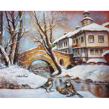 
     Рисуване по Номера (пълен комплект) - Зимна Възрожденска къща до моста