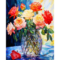 Рисуване по номера - Рози в стъклена ваза
