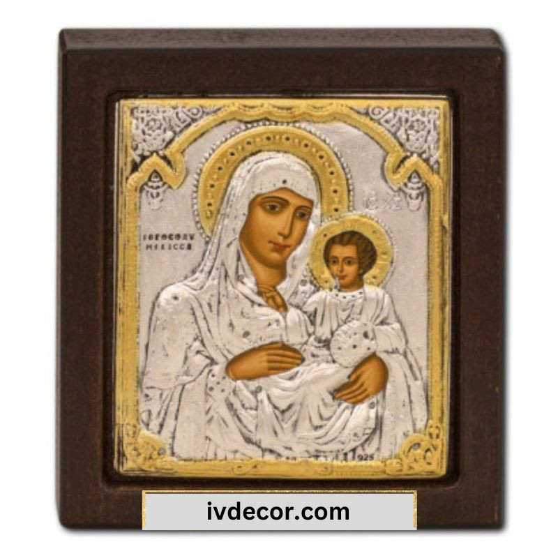 Икона Сребро 925 - Богородица Йерусалимска - 9x10 cm