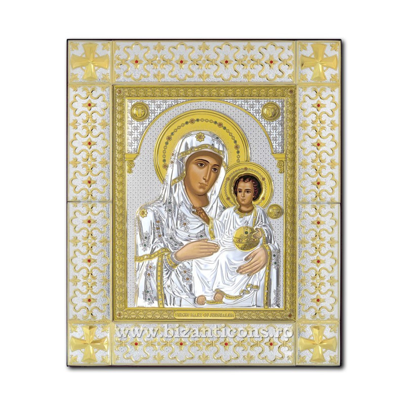 Сребърна икона - Богородица от Иерусалим 49x59 cm