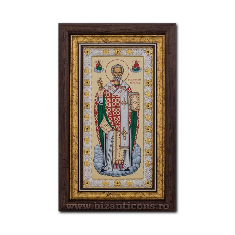 Сребърна икона - Свети Йерарх Николай 20x33 cm