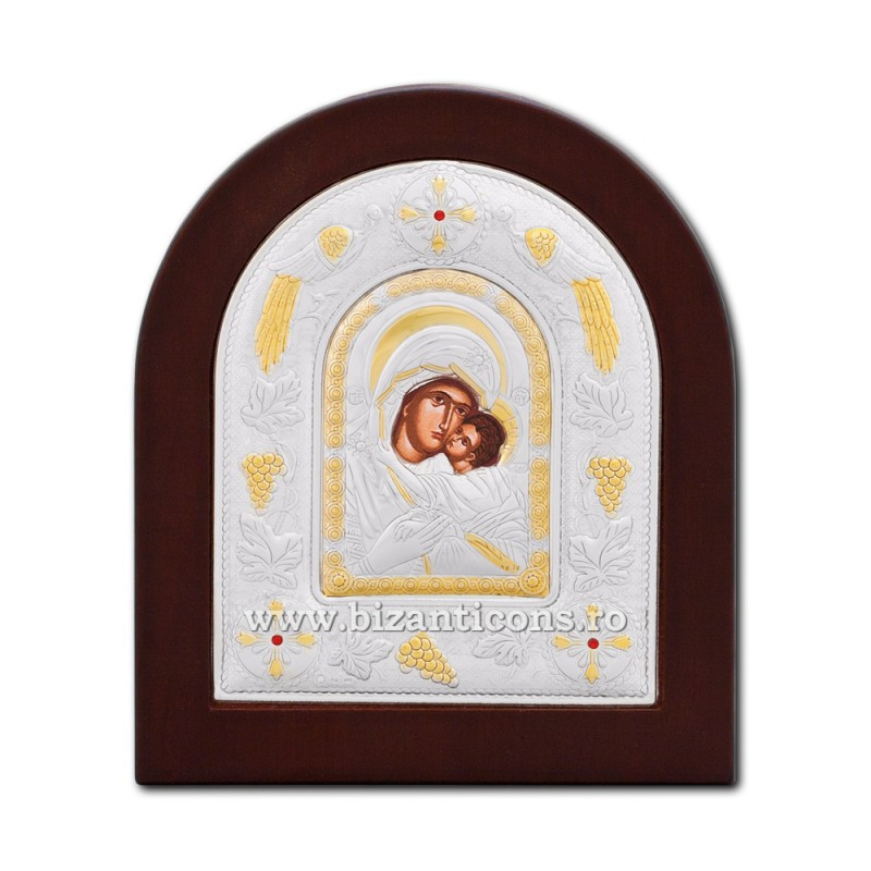 Сребърна икона Ag925 дърво MD - Богородица Сладката целувка 12x14cm