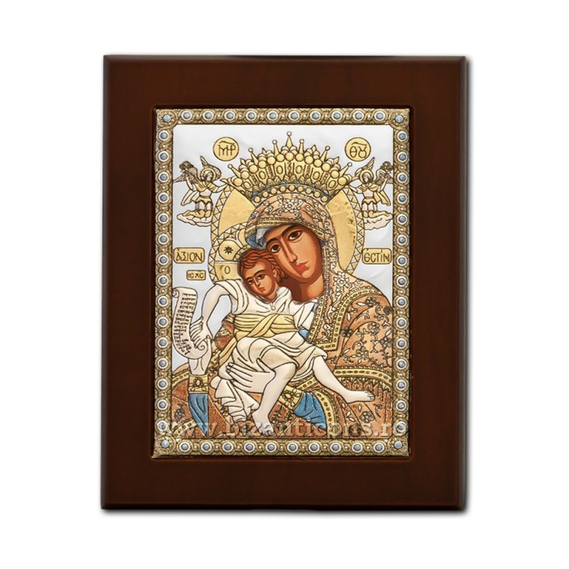 Сребърна икона – Божията Майка Аксионита 10x14 cm