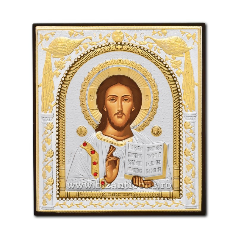 Сребърна икона – Спасителят Пантократор 11x12 cm