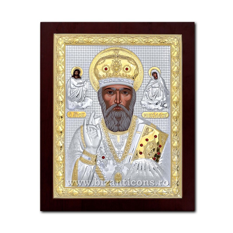 Сребърна икона – Свети Йерарх Николай 30x37 cm