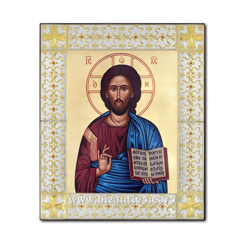 Сребърна икона – Спасителят Пантократор 49x59 cm