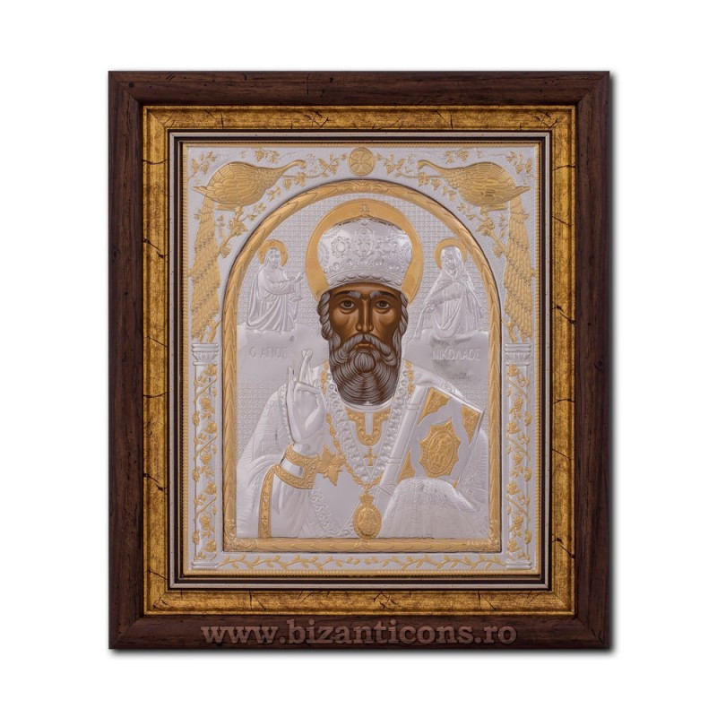 Сребърна икона - Свети Йерарх Николай 29x31 cm