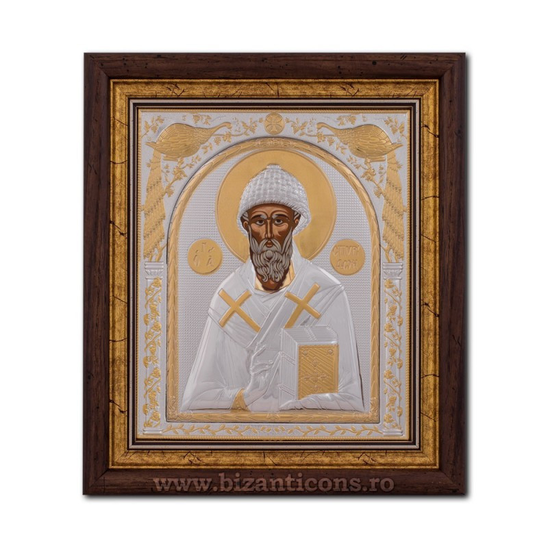 Сребърна икона – Свети йерарх Спиридон 29x31 cm