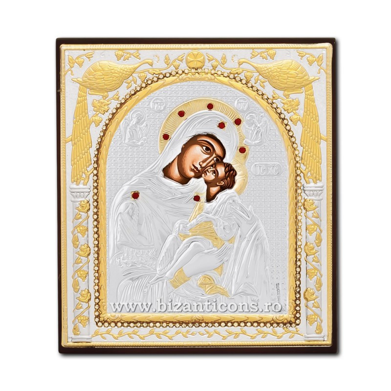 Сребърна икона – Богородица Сладката целувка 11x12 cm