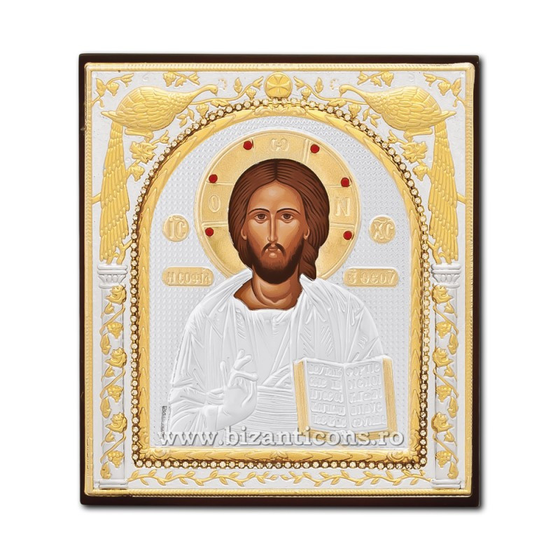 Сребърна икона – Спасителят Пантократор 11x12 cm