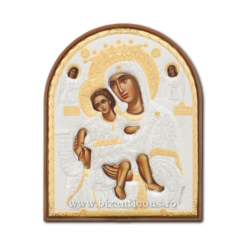 Сребърна икона – Света Богородица Аксионита 9x11 cm
