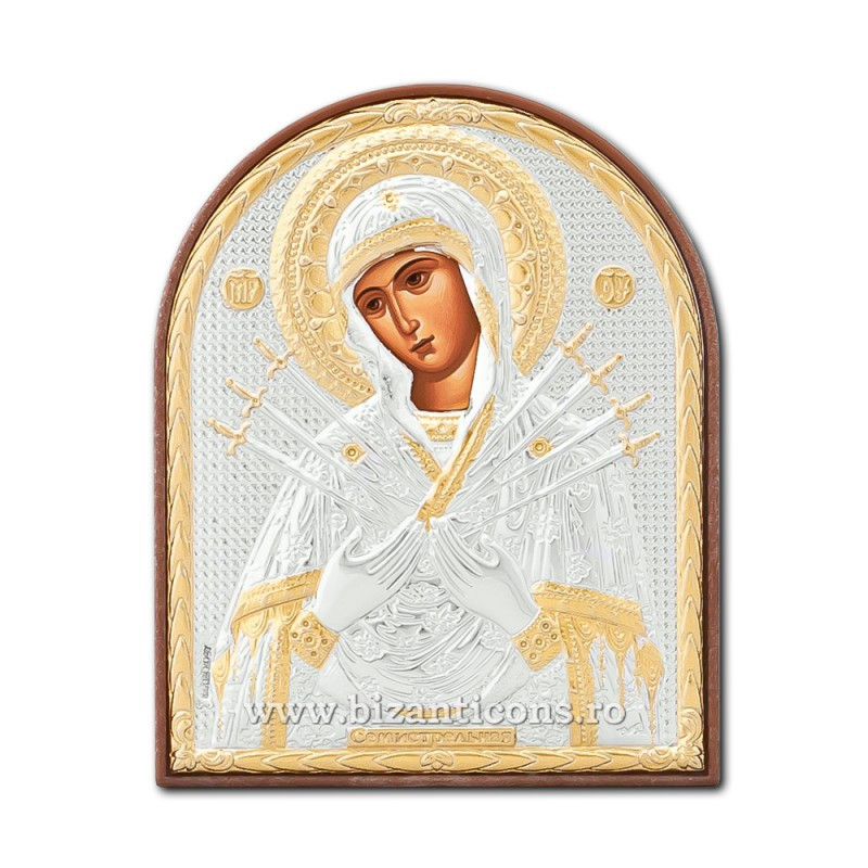 Сребърна икона – Божията Майка със 7 стрели 9x11 cm