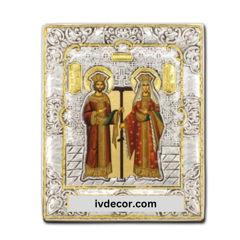 Икона Сребро 925 - Свети Константин и Елена 12x15 cm
