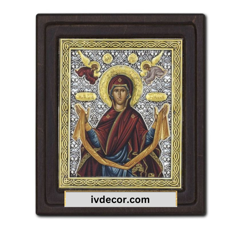 Икона Сребро 925 - Честният пояс на Пресвета Богородица 14x16 cm