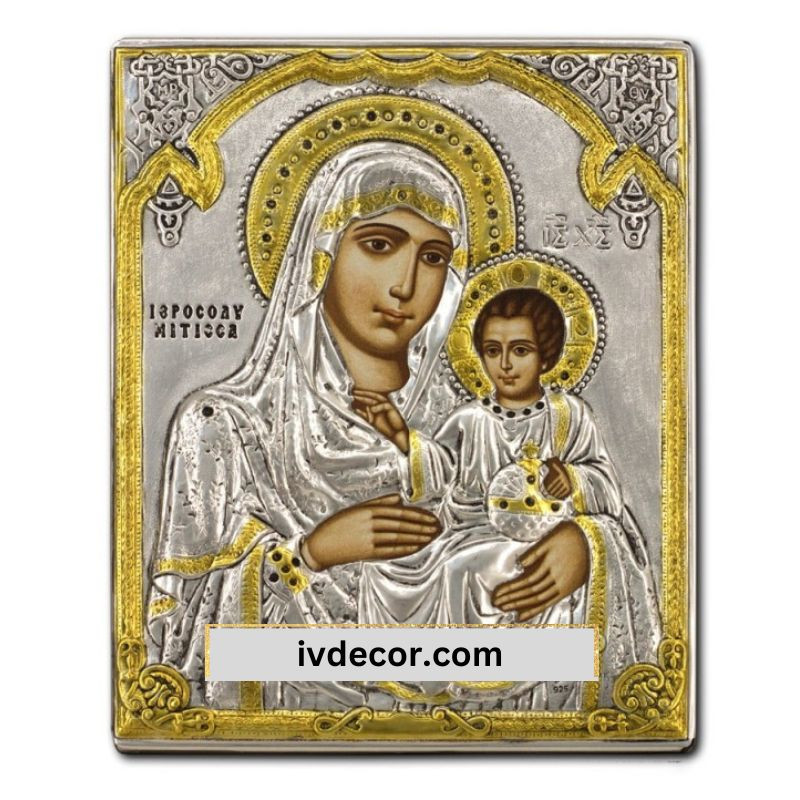 Икона Сребро 925 - Богородица Йерусалимска 12x15 cm
