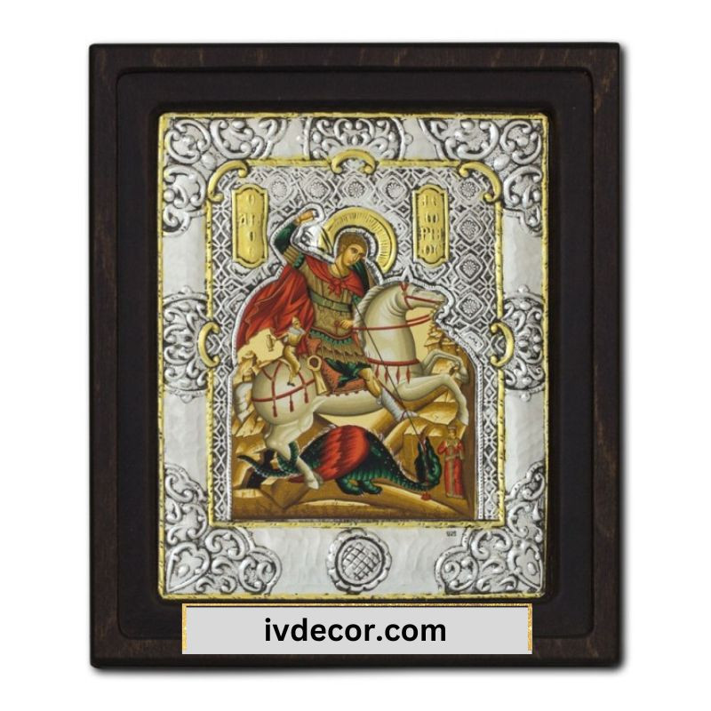 Икона Сребро 925 - Свети Георги Победоносец 17x20 cm