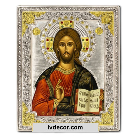 
     Икона Сребро 925 - Исус от Казан - Пантократор 28x35 cm